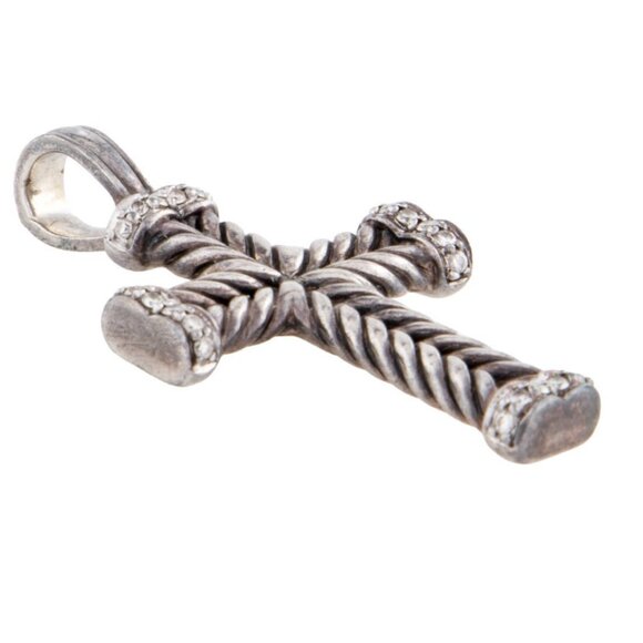 DAVID YURMAN DIAMOND 0.38CTW STERLING SILVER CHEVRON CROSS PENDANT - Picture 6 of 7